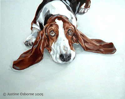 portrait painting of a basset hound
