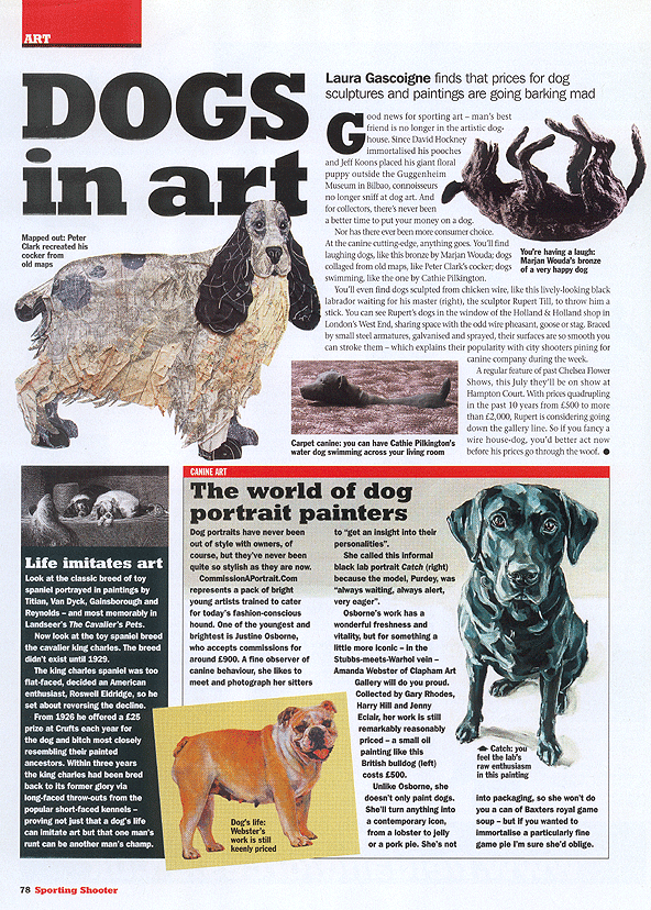 article about dogs in art, including dog paintings and sculpture