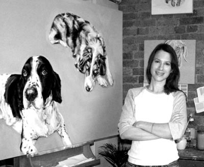 Justine, pet portrait painter in the studio