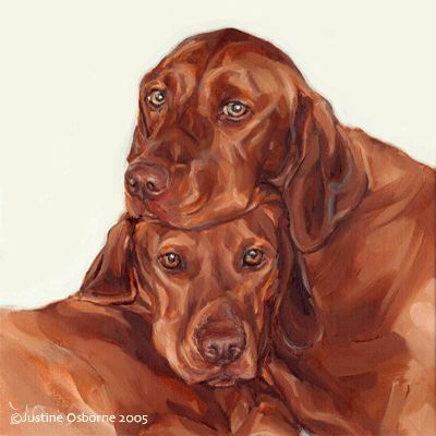 painting of two vizslas